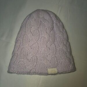 The North Face Womens Cable Knit Beanie Lavender Purple Fleece Lined Winter Hat